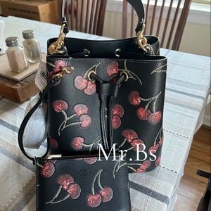 Coach Rowan Bucket Bag With Cherry Print Leather Purse